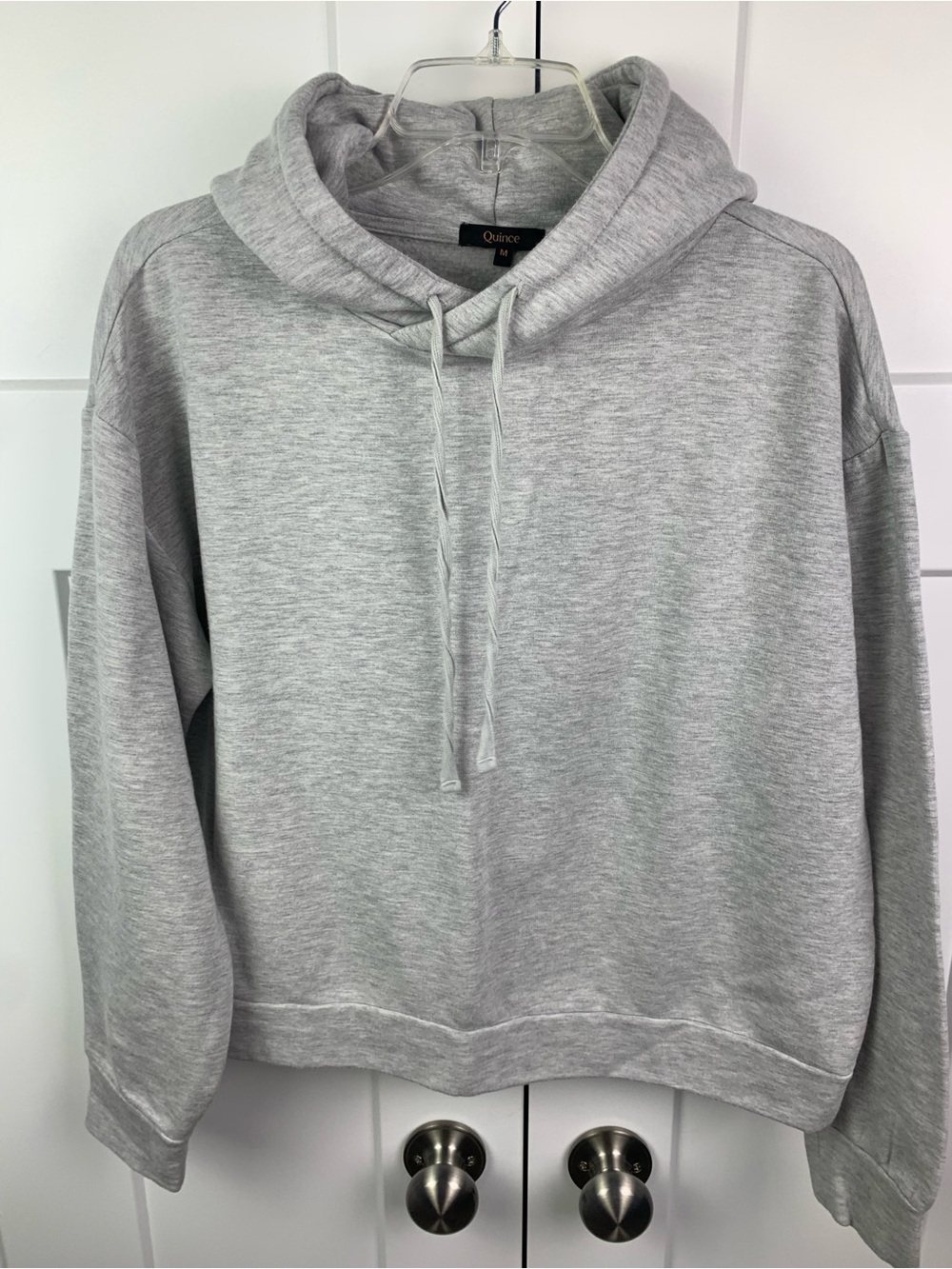 Quince Supersoft M Fleece Pullover Hoodie Heather Gray Cozy Lightweight Lounge